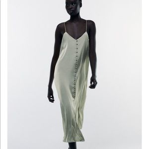 Zara green button slip dress